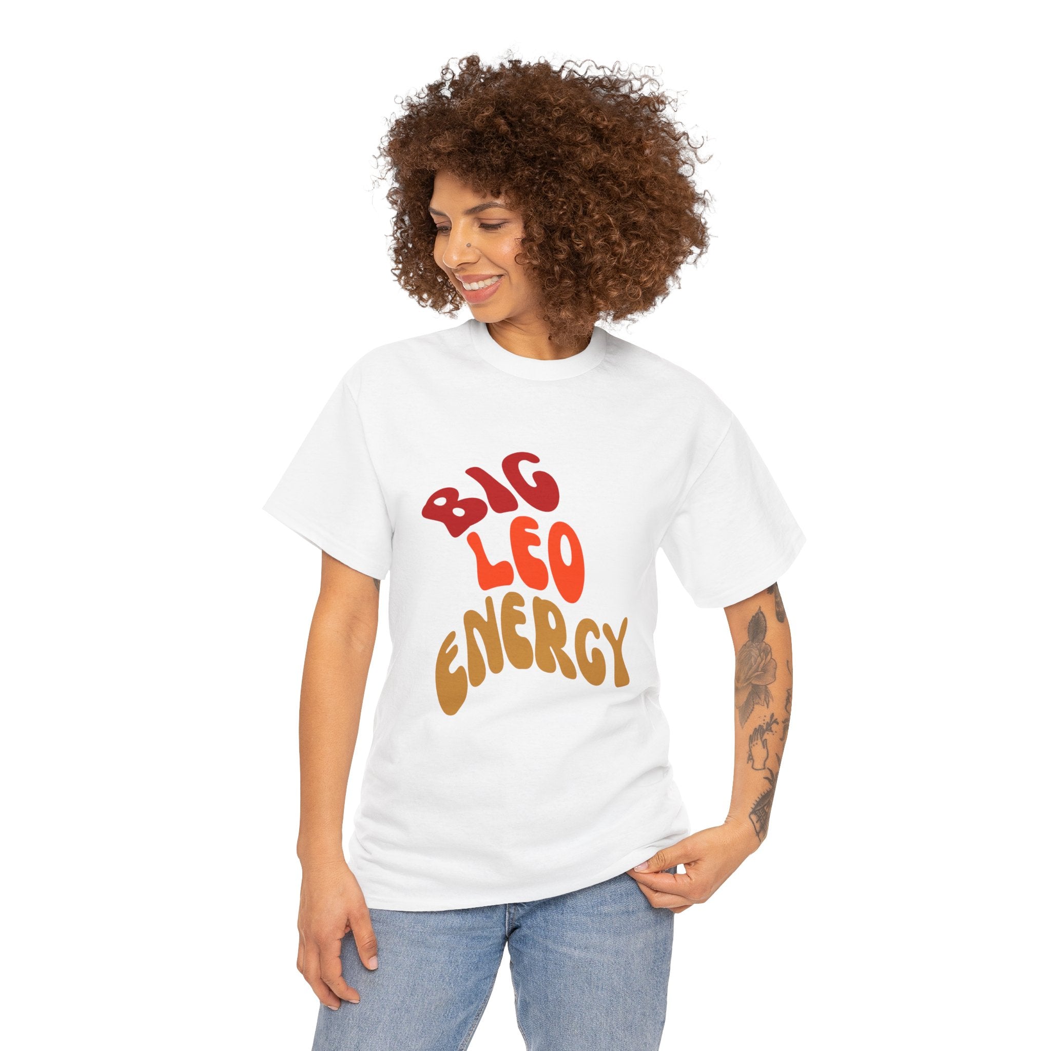 BIG LEO ENERGY Unisex Heavy Cotton Tee | Fun Graphic T-Shirt, Gift for Leo Zodiac, Astrological Apparel, Summer Casual Wear, Birthday Gift
