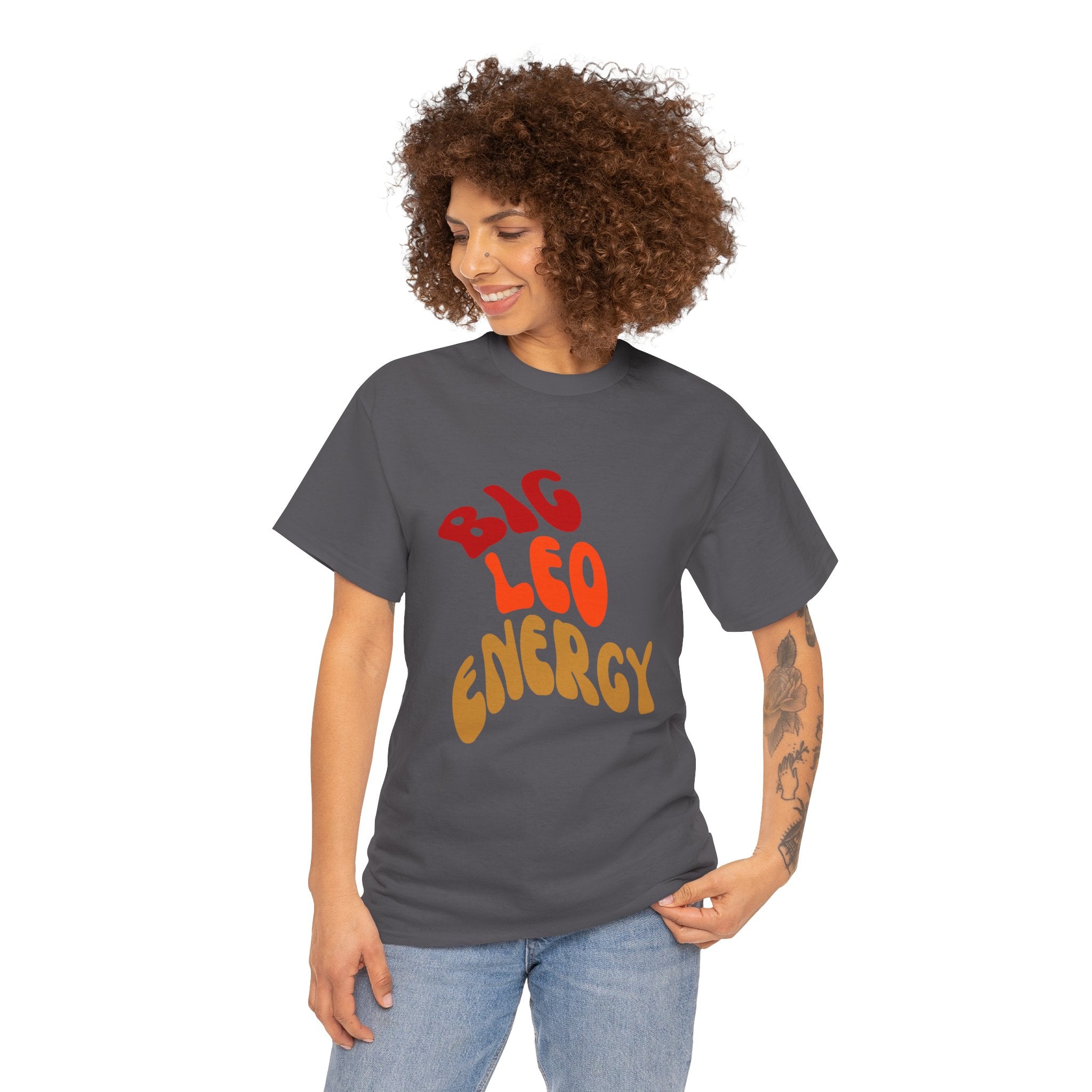 BIG LEO ENERGY Unisex Heavy Cotton Tee | Fun Graphic T-Shirt, Gift for Leo Zodiac, Astrological Apparel, Summer Casual Wear, Birthday Gift
