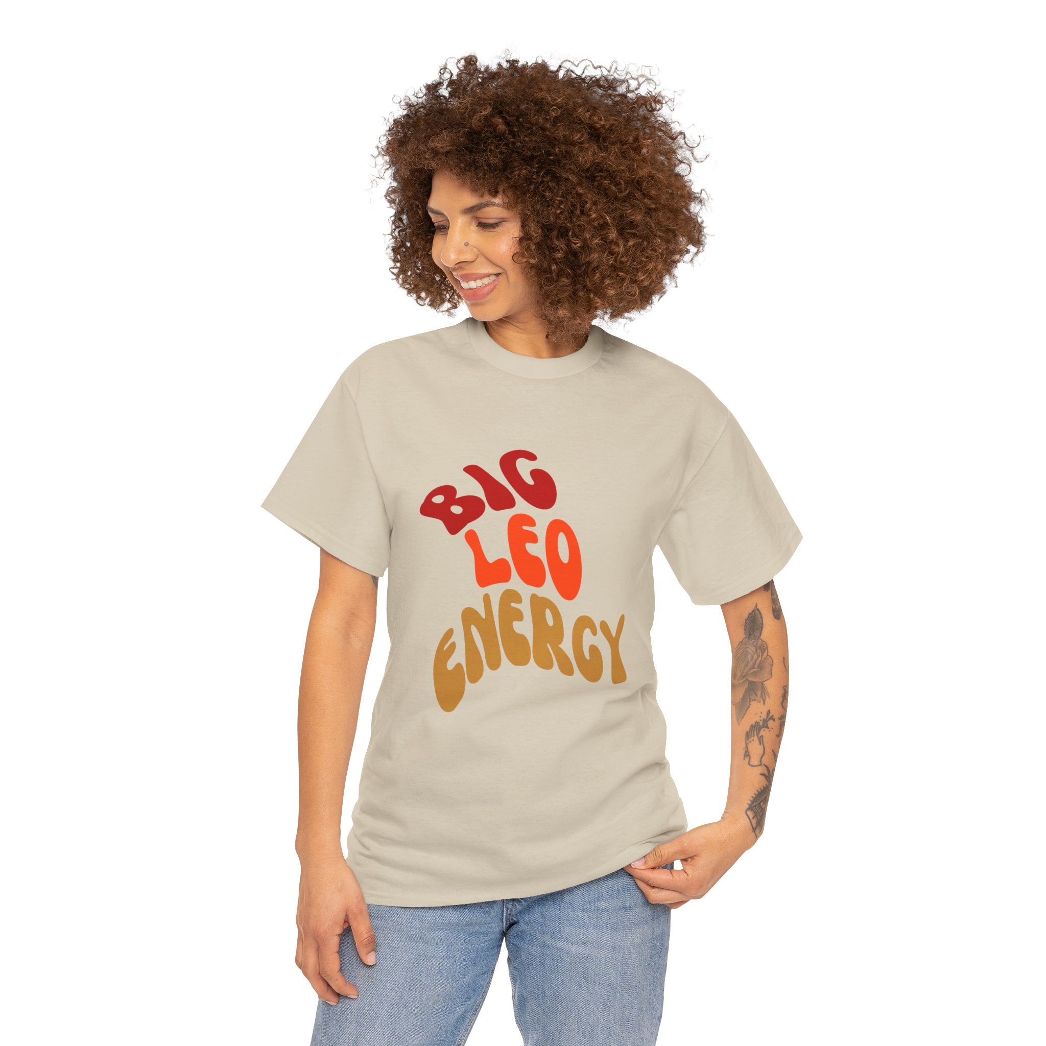 BIG LEO ENERGY Unisex Heavy Cotton Tee | Fun Graphic T-Shirt, Gift for Leo Zodiac, Astrological Apparel, Summer Casual Wear, Birthday Gift