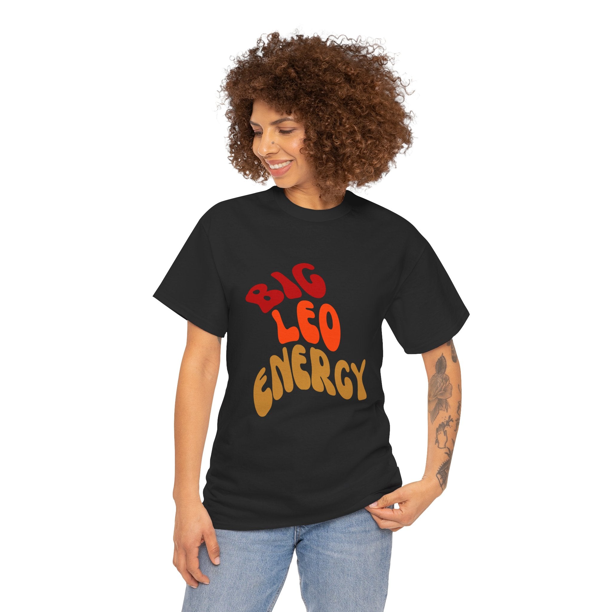 BIG LEO ENERGY Unisex Heavy Cotton Tee | Fun Graphic T-Shirt, Gift for Leo Zodiac, Astrological Apparel, Summer Casual Wear, Birthday Gift